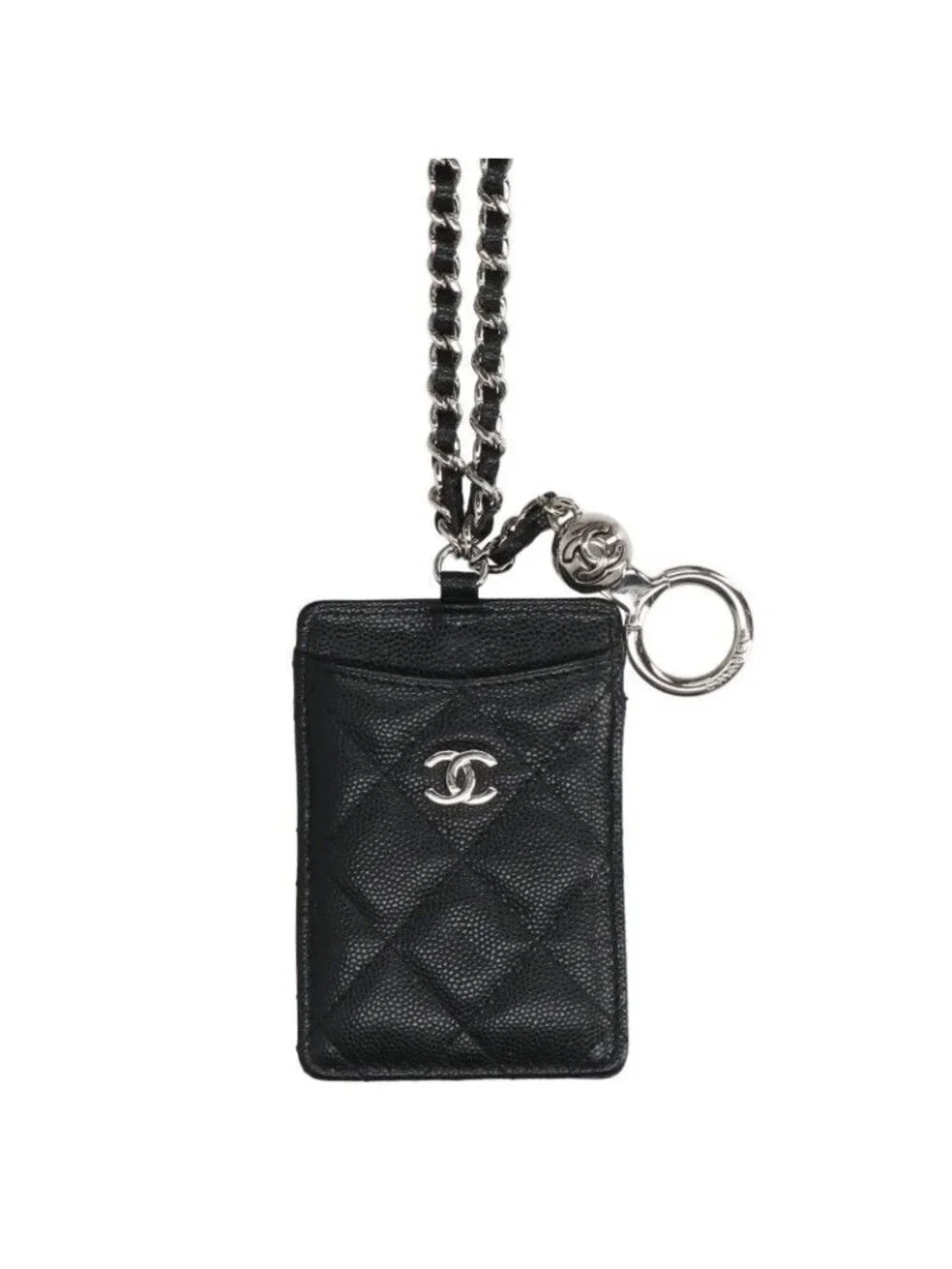Chanel CC Logo Caviar Leather Neck Strap Card Case
